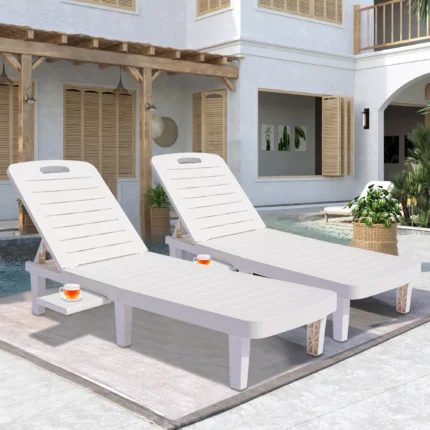Patio Lounge Chair Set of 2, Adjustable Chaise with Side Table